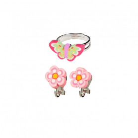 Ensemble bague et boucles d'oreilles Darlene, papillon et fleurs - Accessoire pour les filles