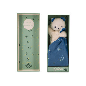 Doudou Ours bleu Coton BIO - Kaloo Carré douceur