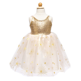 White and gold glitter dress with stars