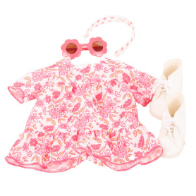 Ensemble Robe Fleurs, Lunettes, Serre-Tête et Chaussures pour Poupée 45-50 cm - Götz